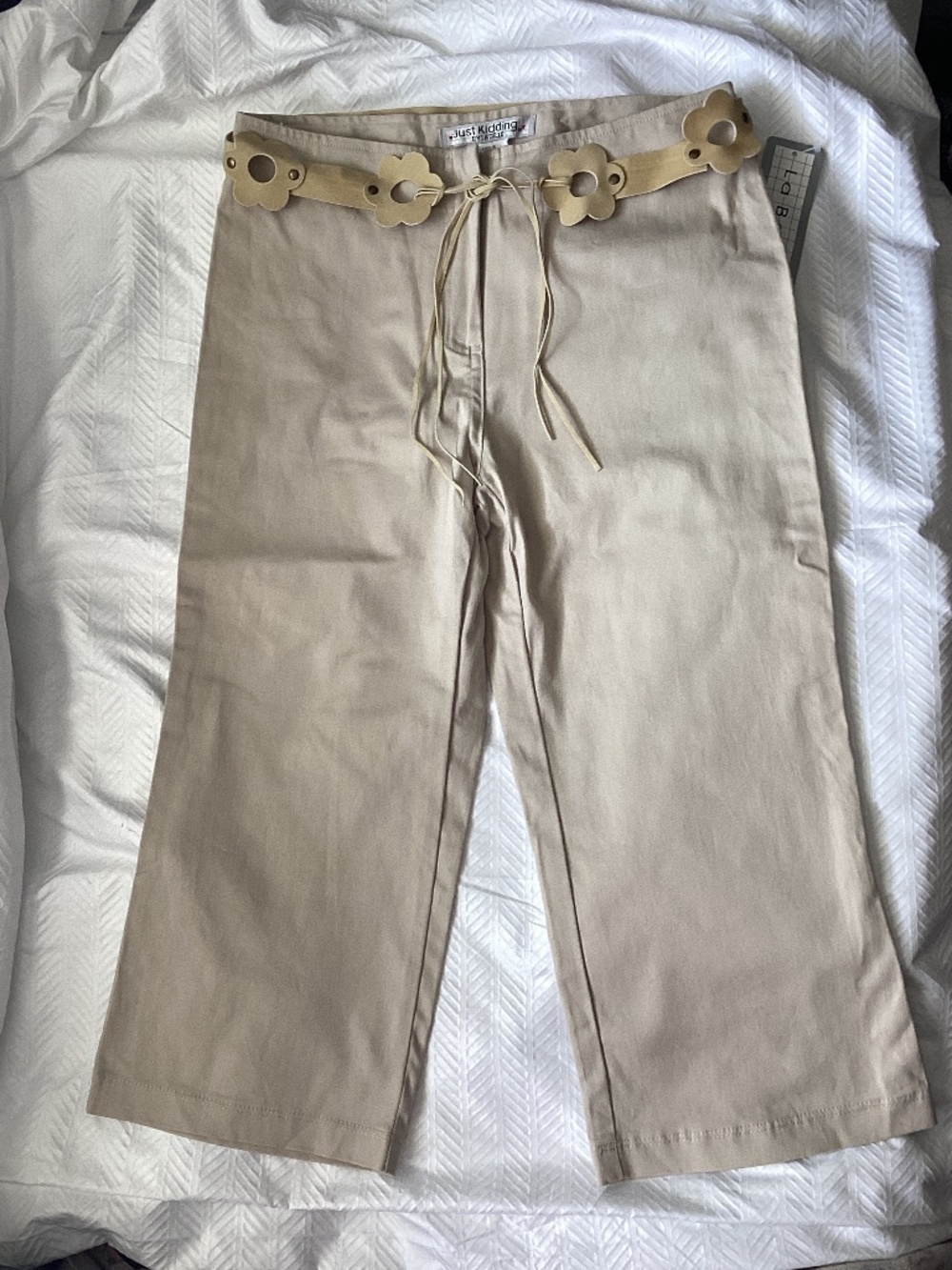 La Belle Tan Khaki Cotton Capri Crop pants Girls Size 12 NWT BTS